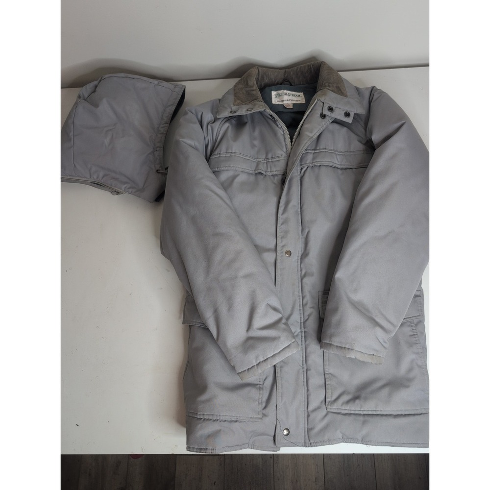 Vintage 70s Field & Stream Gordon Gray Puffer Jacket Mens Large With Hood
